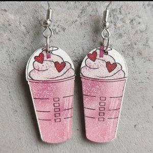 1pair Coffee Cup Wooden Earrings, Beverage Ice Earrings
